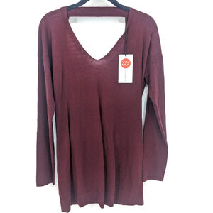 Vimmia Maroon Shavasana Reversible V Neck Wool‎ Blend Sweater Large